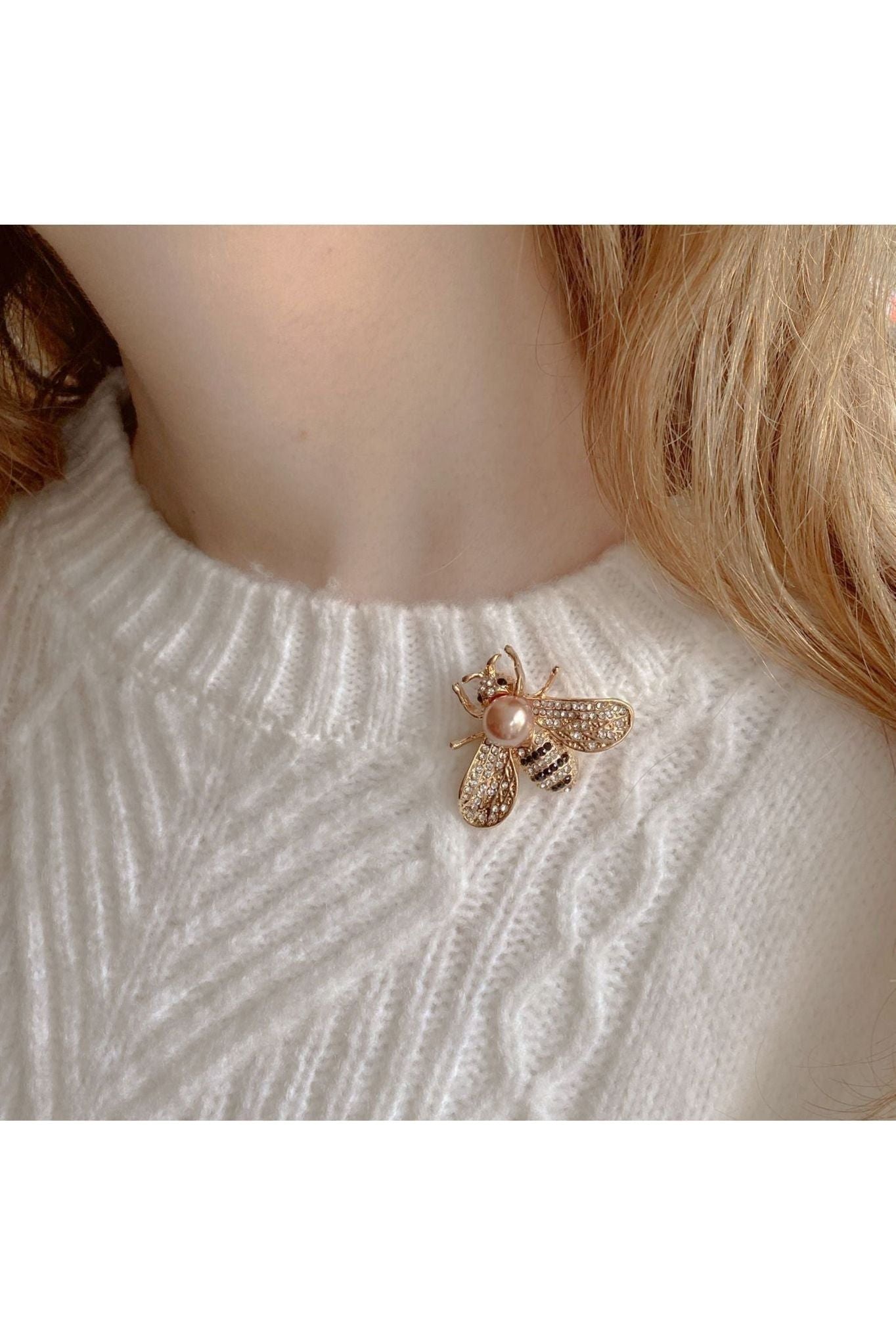 Bee Brooch Gold Pearl Pin Crystal 5060801171175