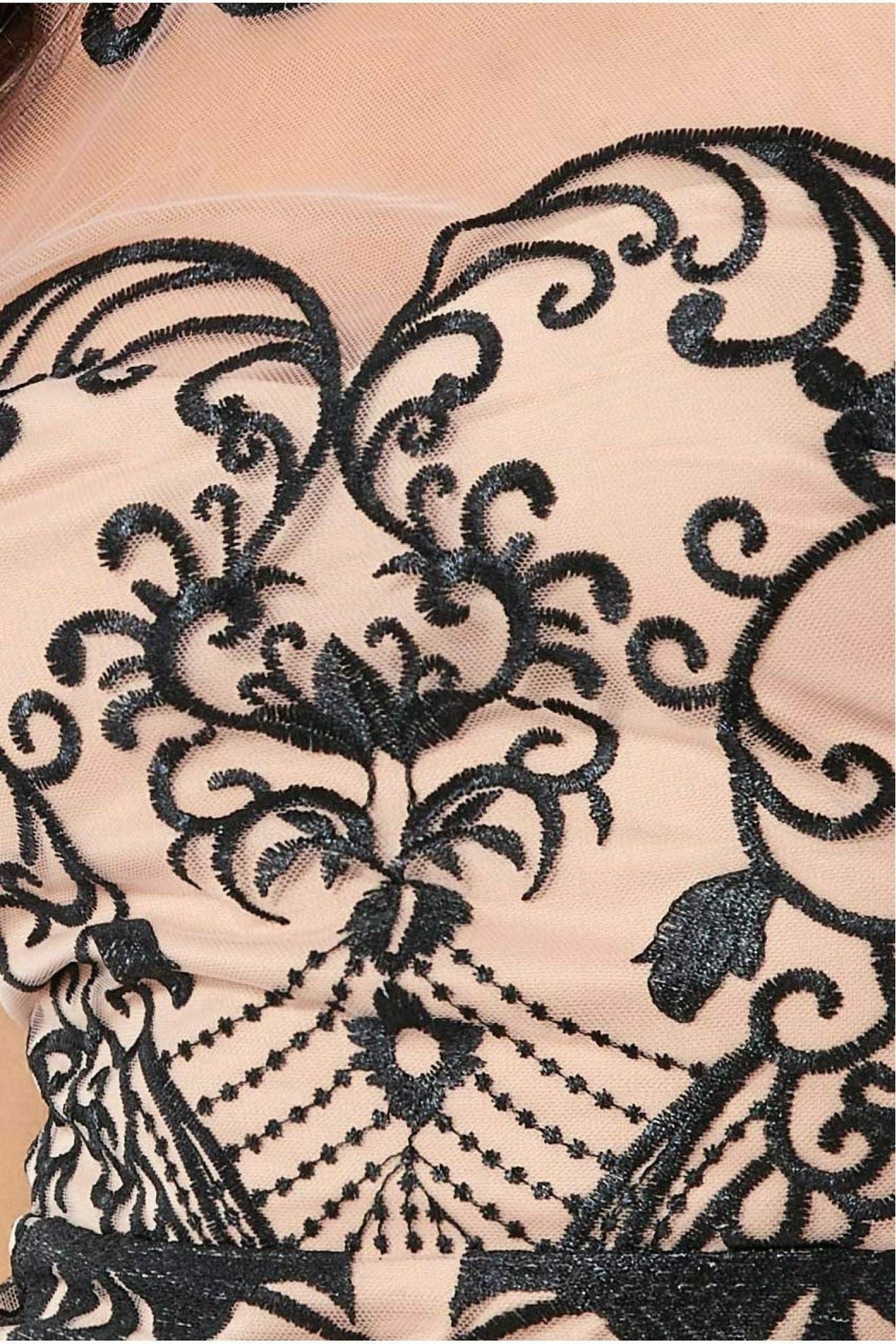 Mesh & Lace Maxi With Scalloped Hem - Black DR3253