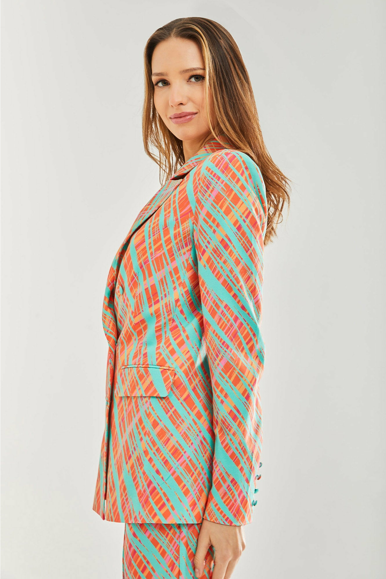 Orange Scribble Print Blazer D10-LIQ21-281
