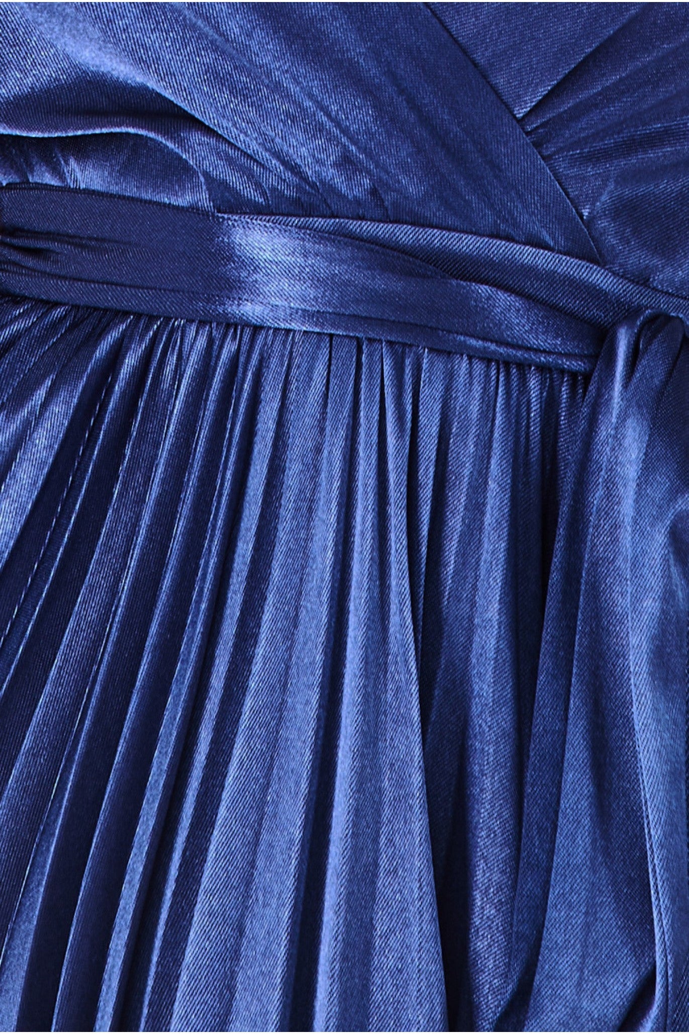 Satin Pleated Skirt Wrap Midi Dress - Navy DR3921