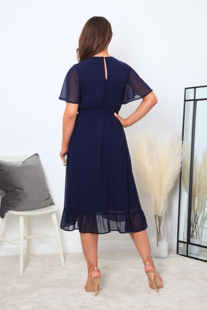 Navy Chiffon Wrap Dress With Tea Sleeve DR0000388
