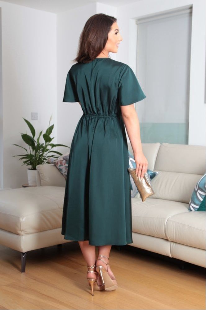 Midi Satin Wrap Dress With Split Skirt DR0000314