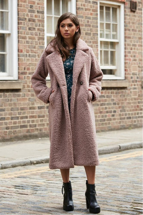 Pink Longline Fur Teddy Coat by Double Second