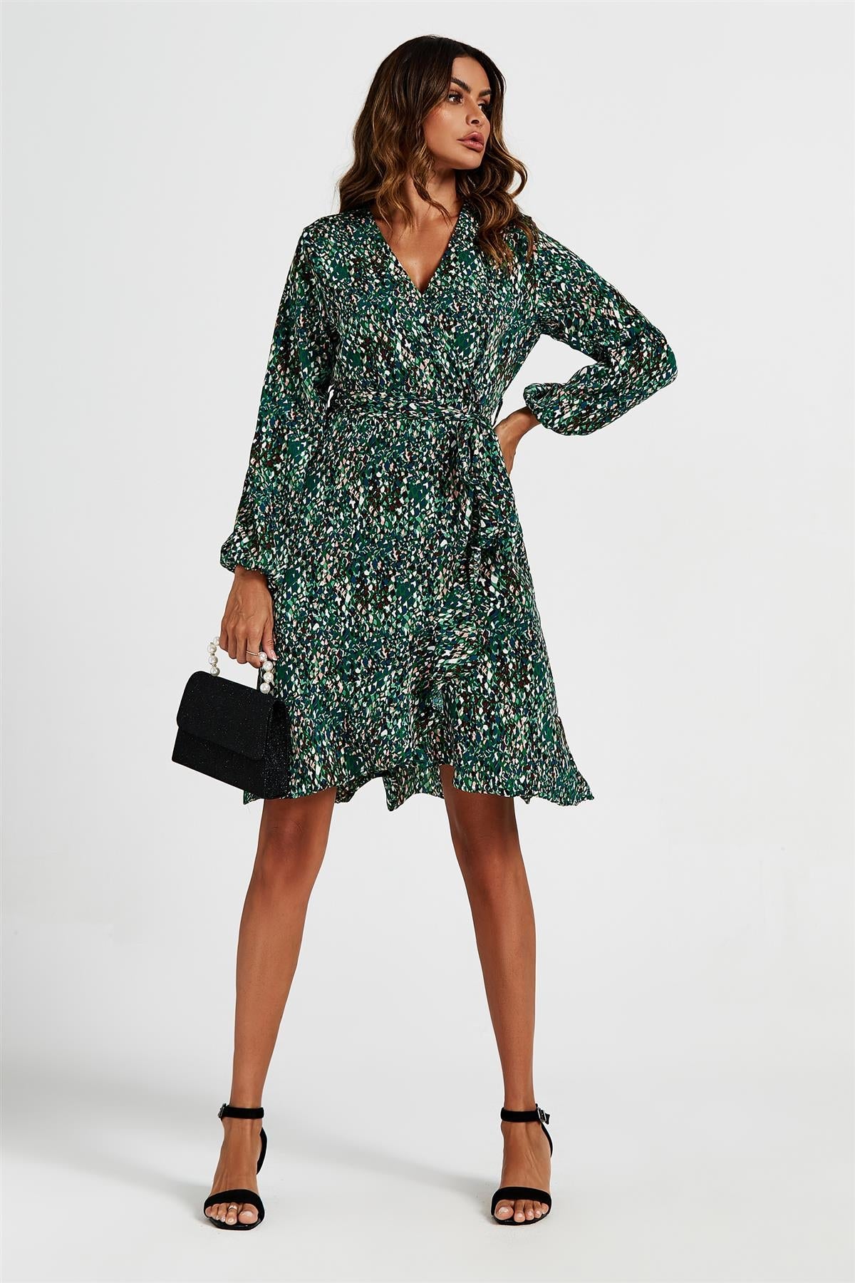 Wrap Top Midi Dress In Green FS602-GM