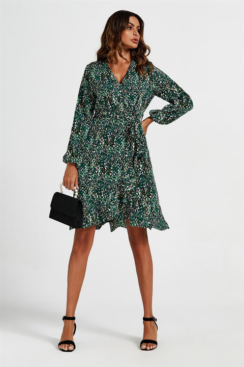 Wrap Top Midi Dress In Green by FS Collection