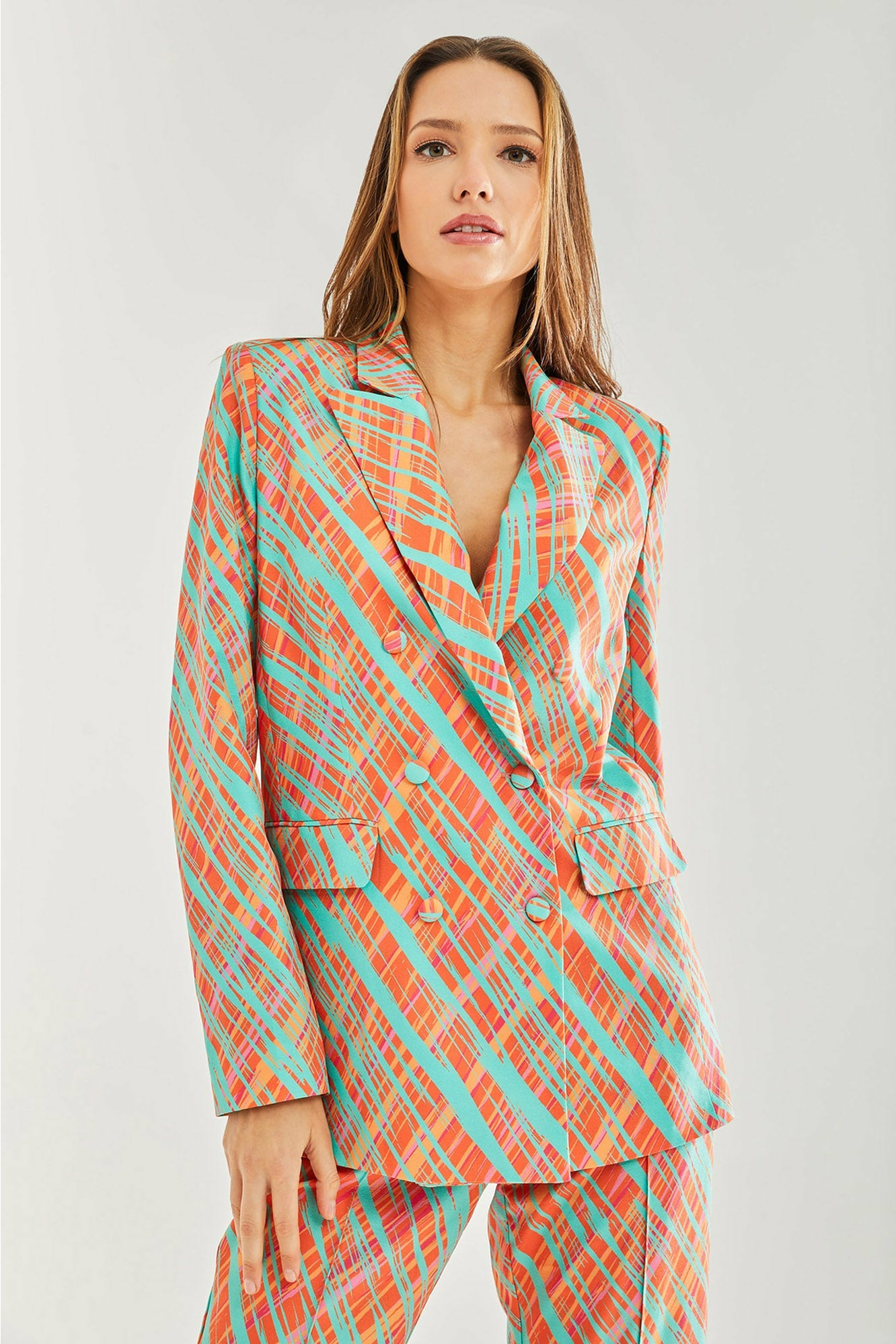 Orange Scribble Print Blazer D10-LIQ21-281