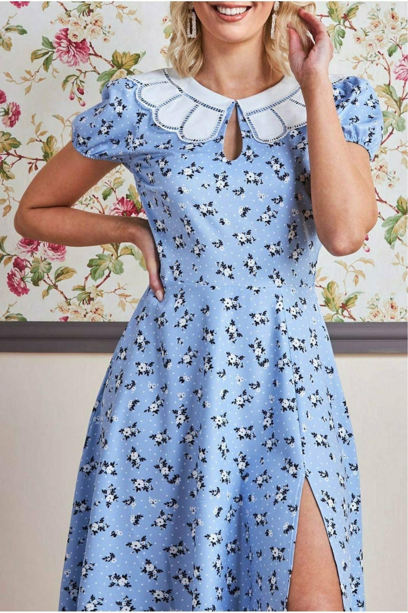 Printed Midi With Front Split - Powder Blue DR3356