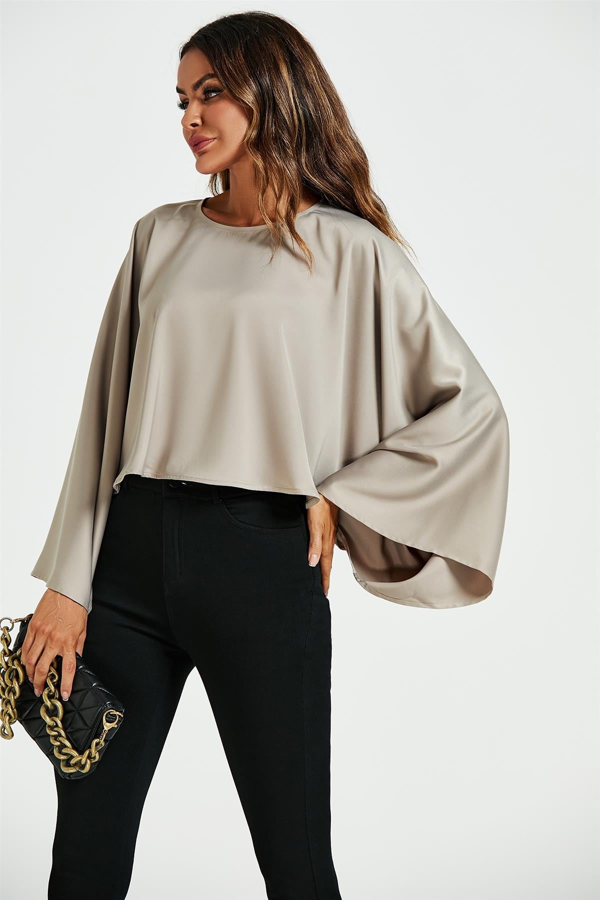 Satin Loose Fit Crop Top In Mink FS614