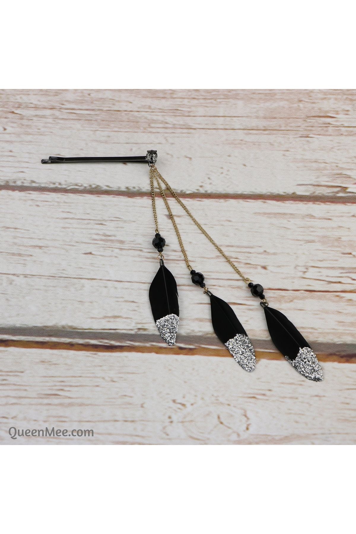 Feather Hair Clips With Glitter 5060801173056
