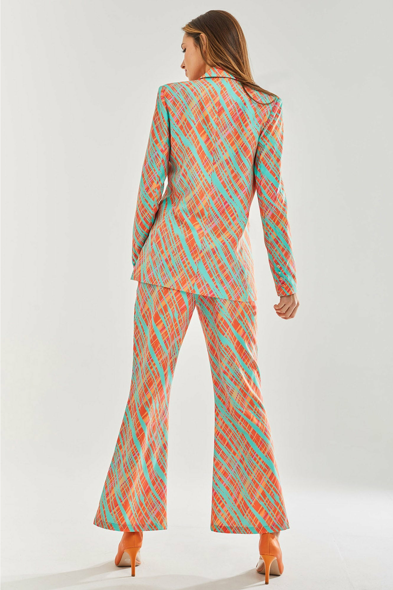 Orange Scribble Print Blazer D10-LIQ21-281