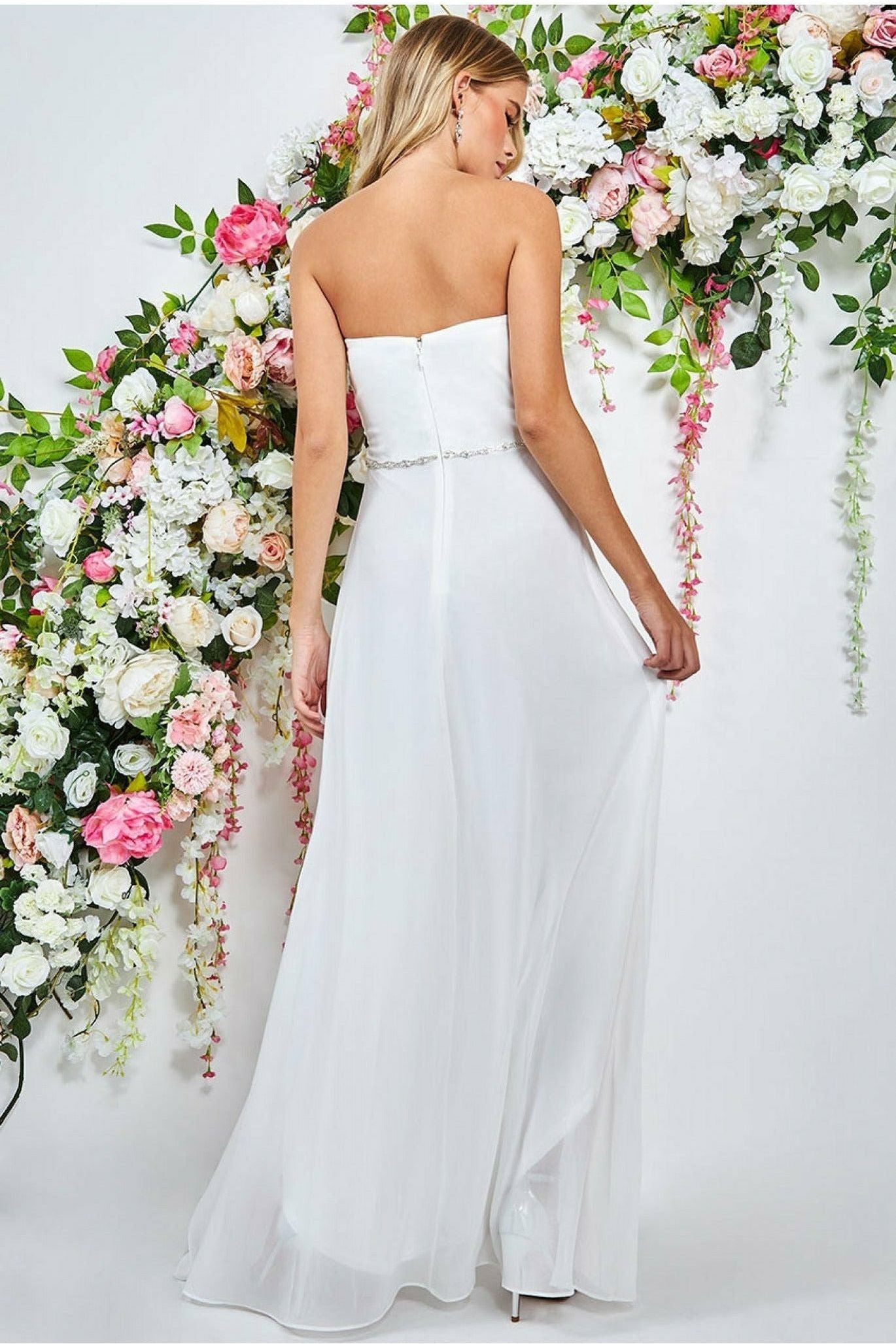 Bardot Chiffon Wedding Dress With Belt - White DR3069W