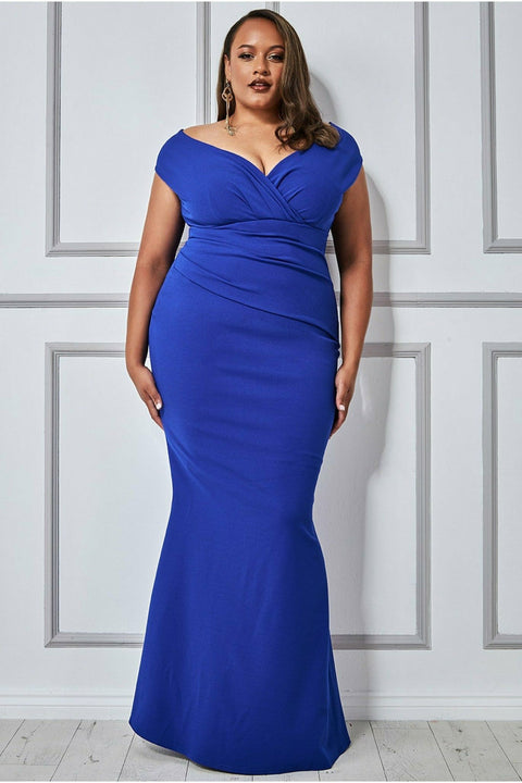 Bardot Pleated Maxi Dress - Royal Blue by Goddiva Plus