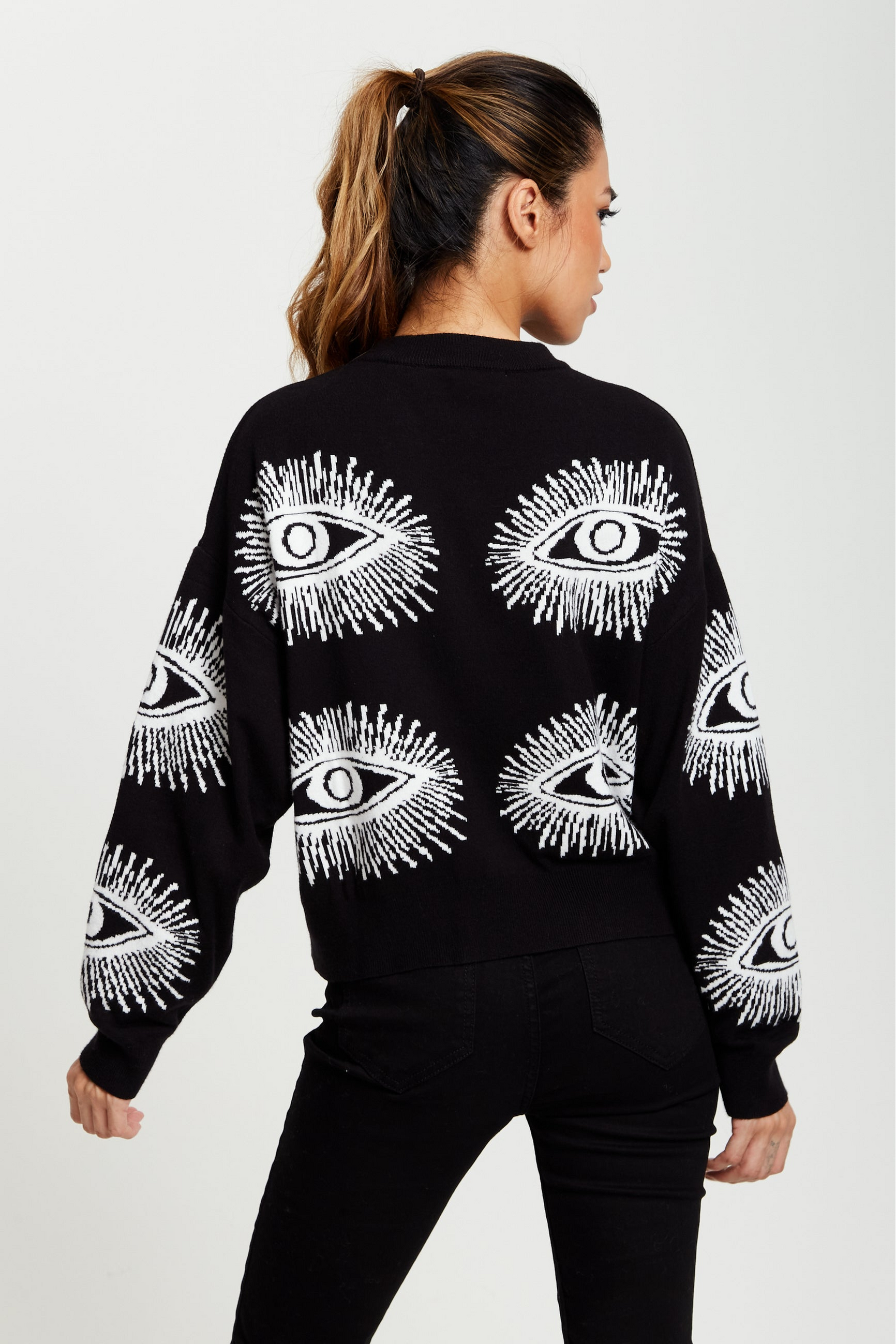 Eye Pattern Jumper In Black A5-128-LIQ23KN003