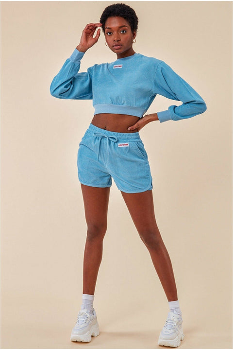 Oversized Cropped Jumper & Short Set - Blue by Cosmochic