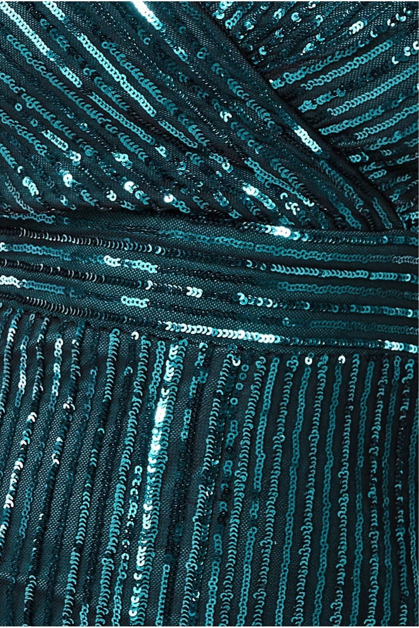 Long Sleeve Sequin V Wrap Maxi Dress - Emerald Green DR3485