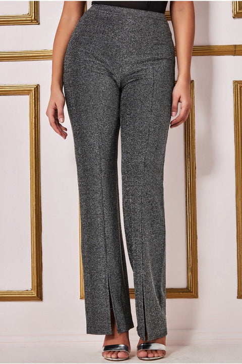 Wide Leg Lurex Trouser - Silver by Goddiva