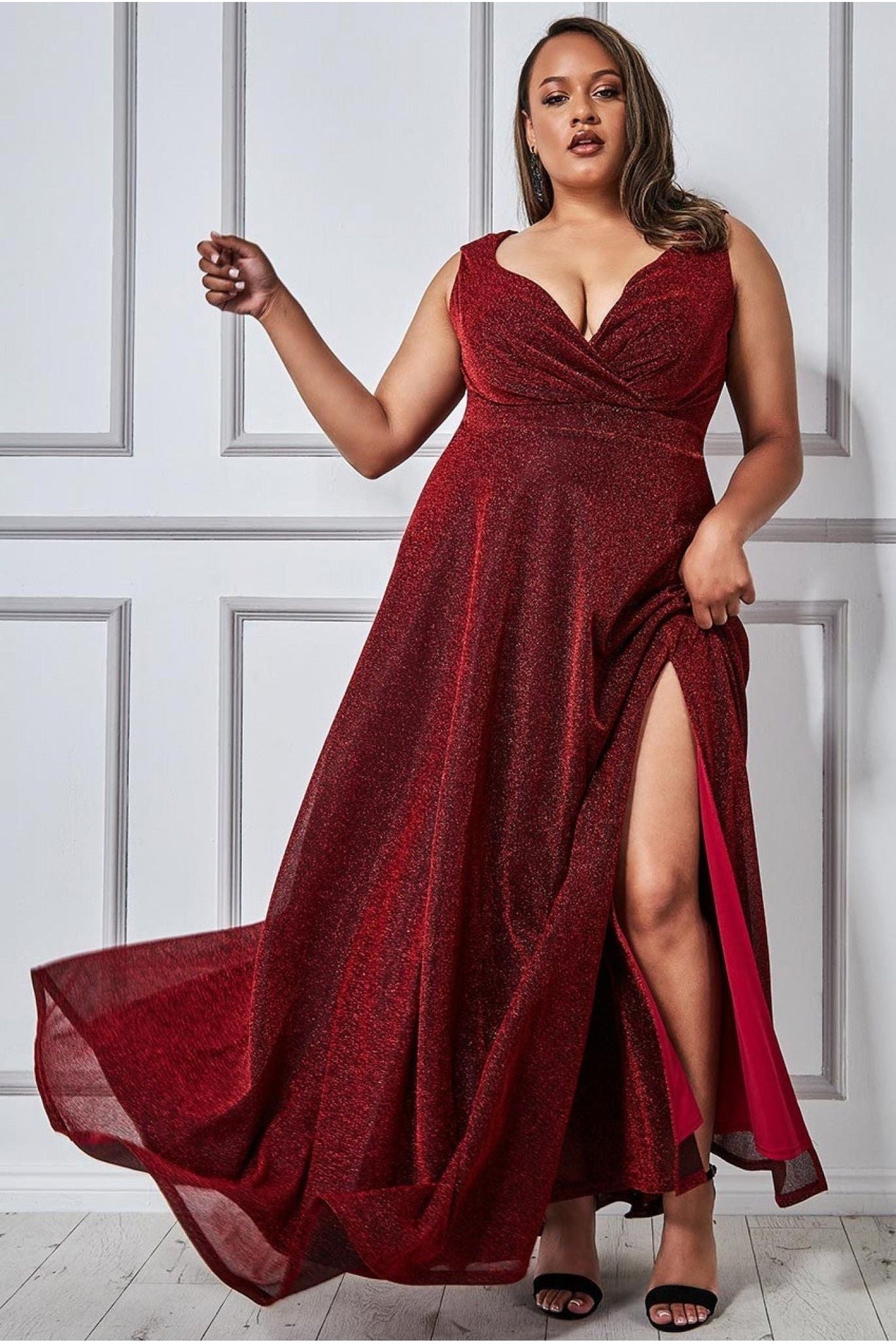 Crossover Lurex Glitter Maxi Dress - Wine DR1886P