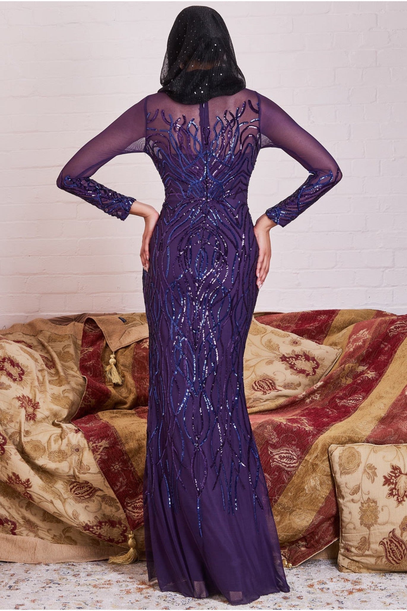 Modesty Sequin Flame Maxi Dress - Purple DR3486MOD