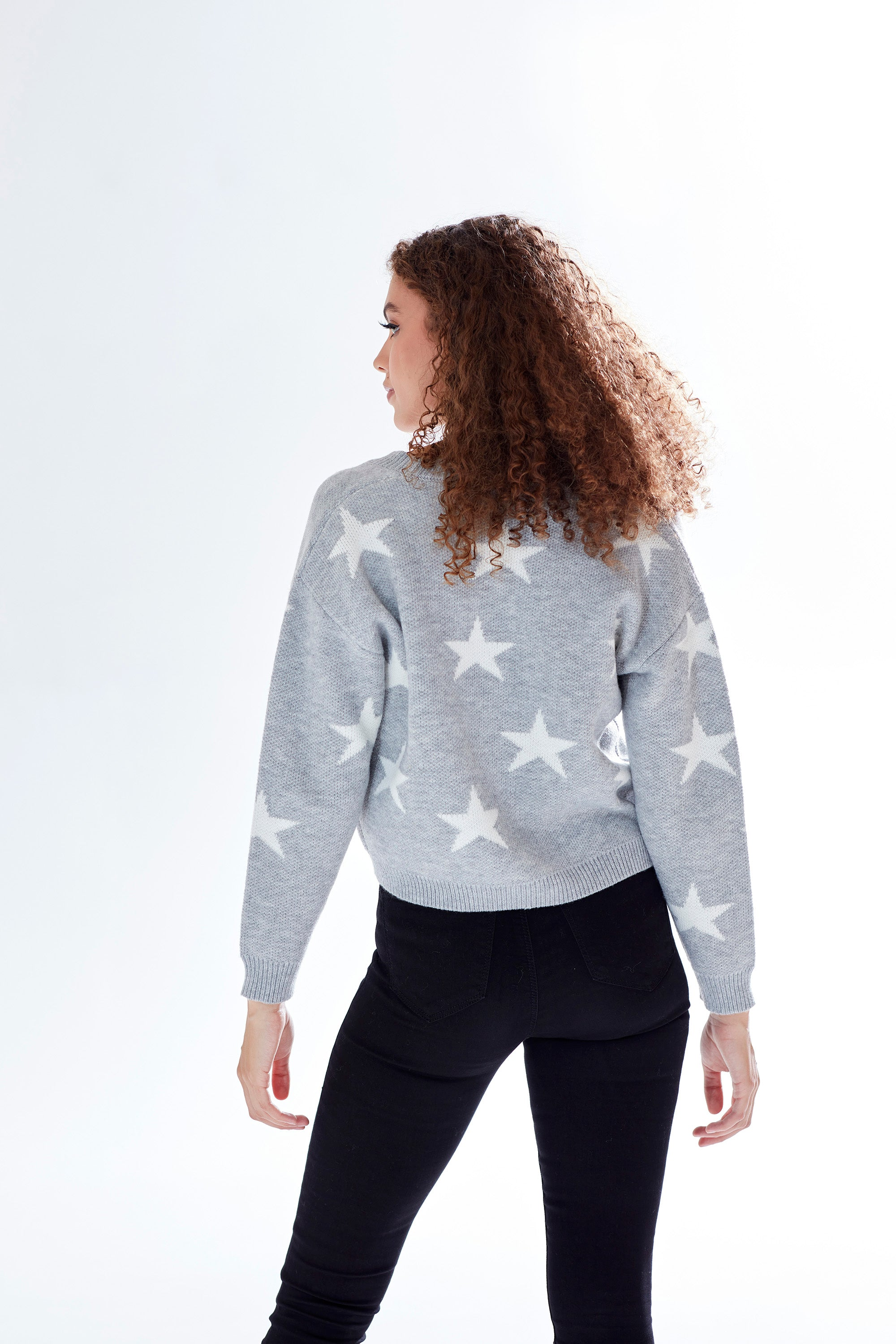Star Pattern V-neck Button Down Cardigan Grey D7-LIQ21-159G