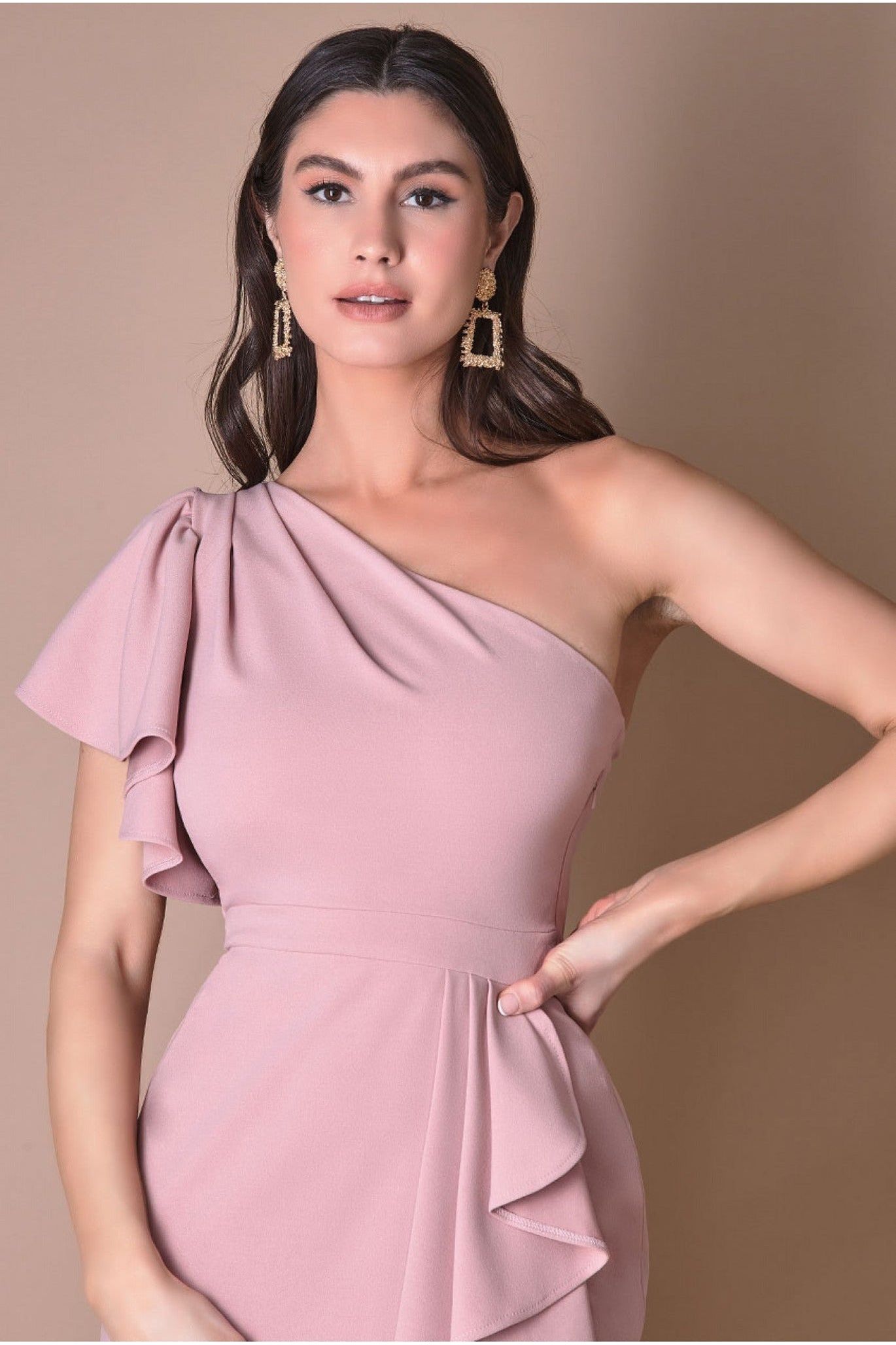 Waterfall Sleeve Wrap Midi Dress - Blush DR3990