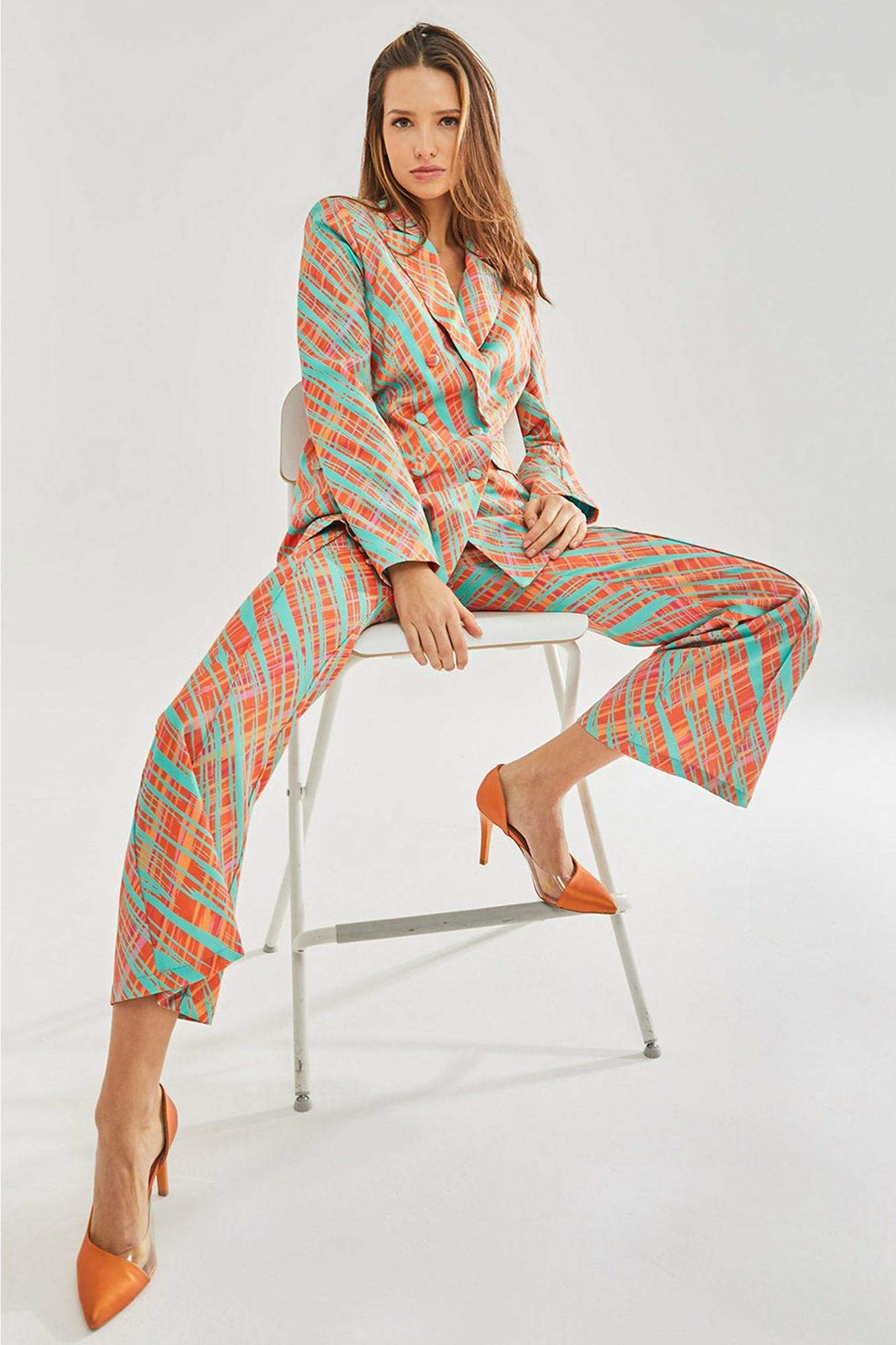 Orange Scribble Print Blazer D10-LIQ21-281
