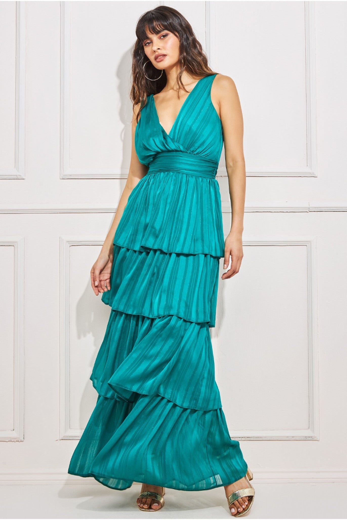 Tiered Chiffon Maxi Dress - Emerald DR3469