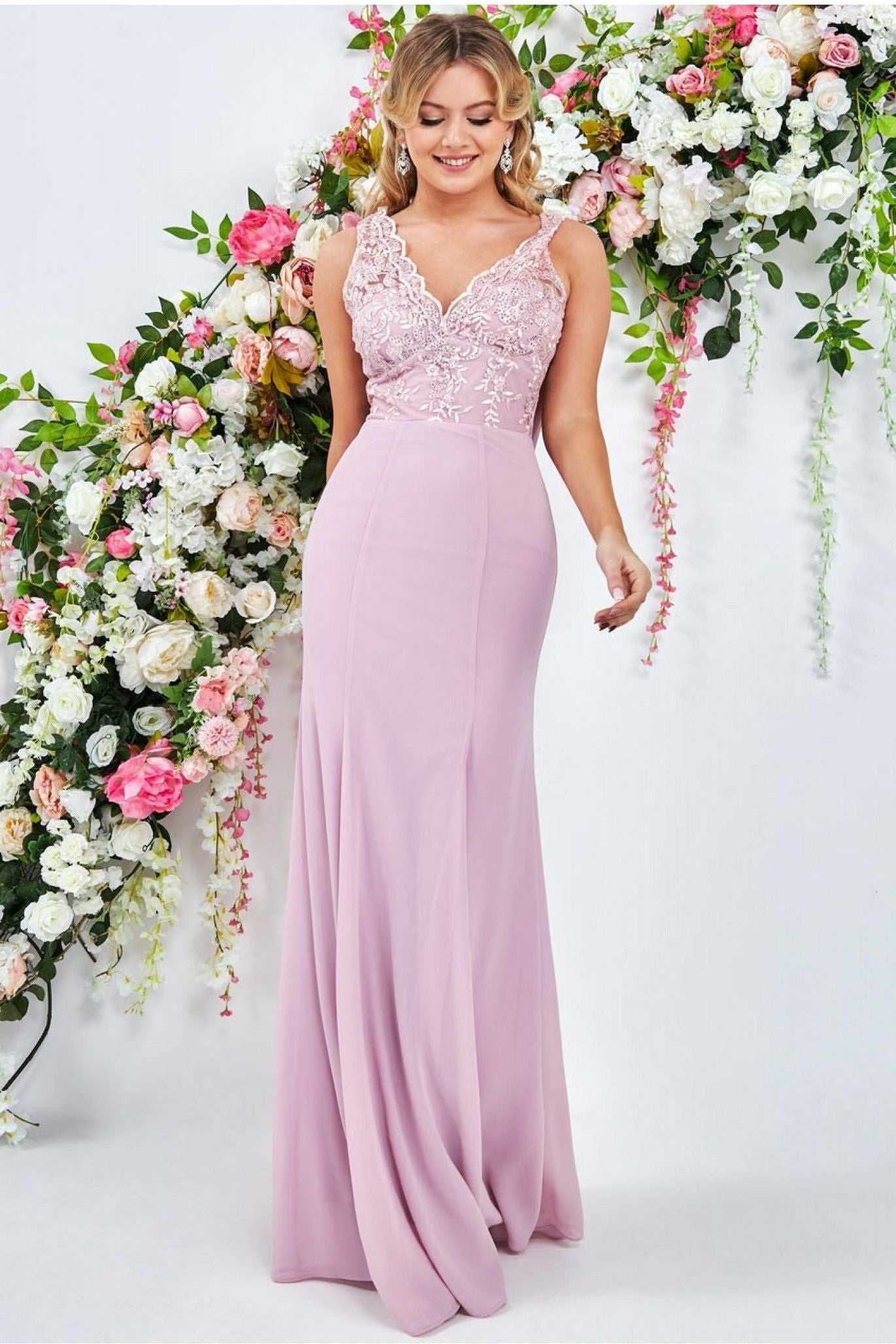 Light pink hotsell lace bridesmaid dress