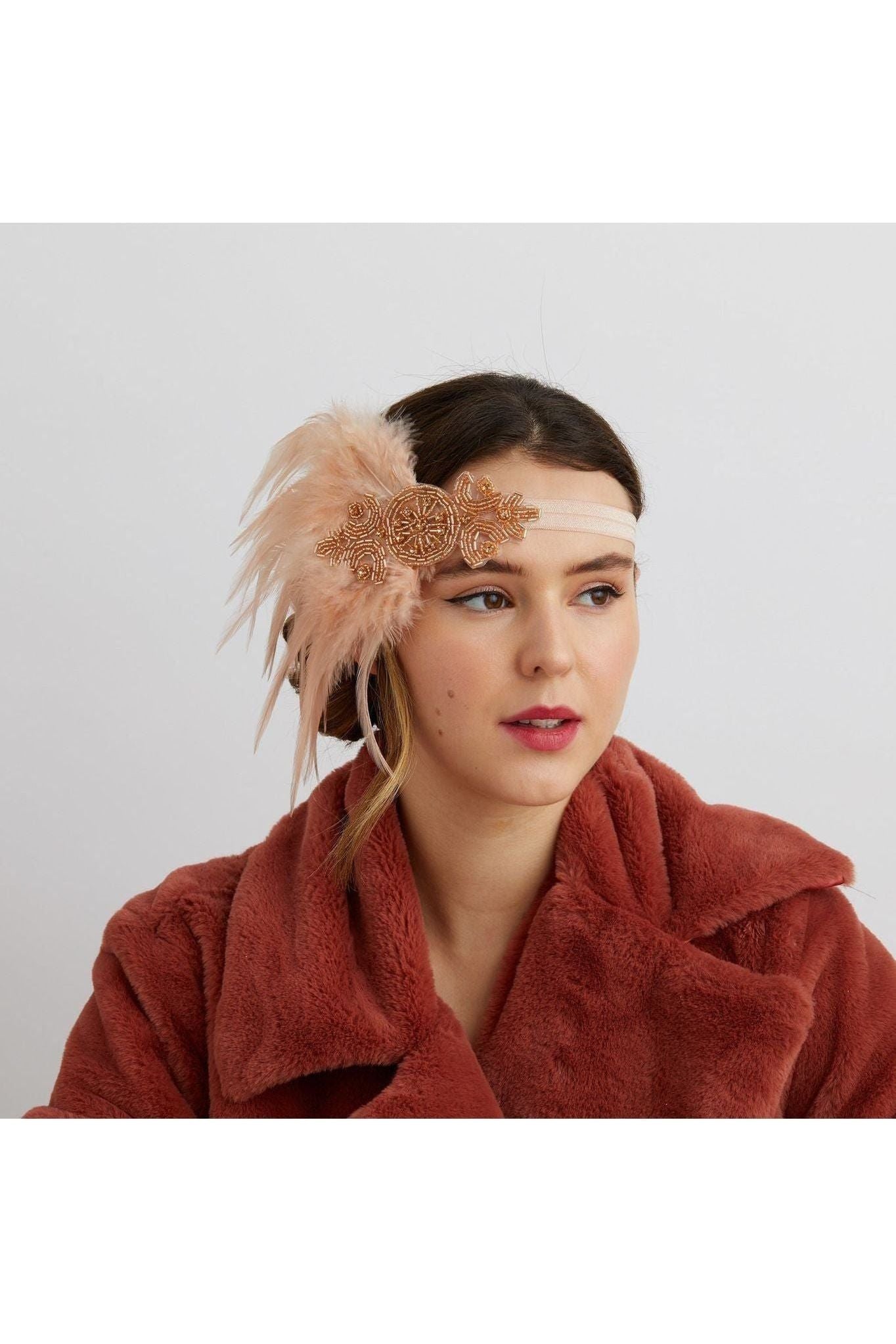 Rose Gold Flapper Headband With Feathers 5060801171014