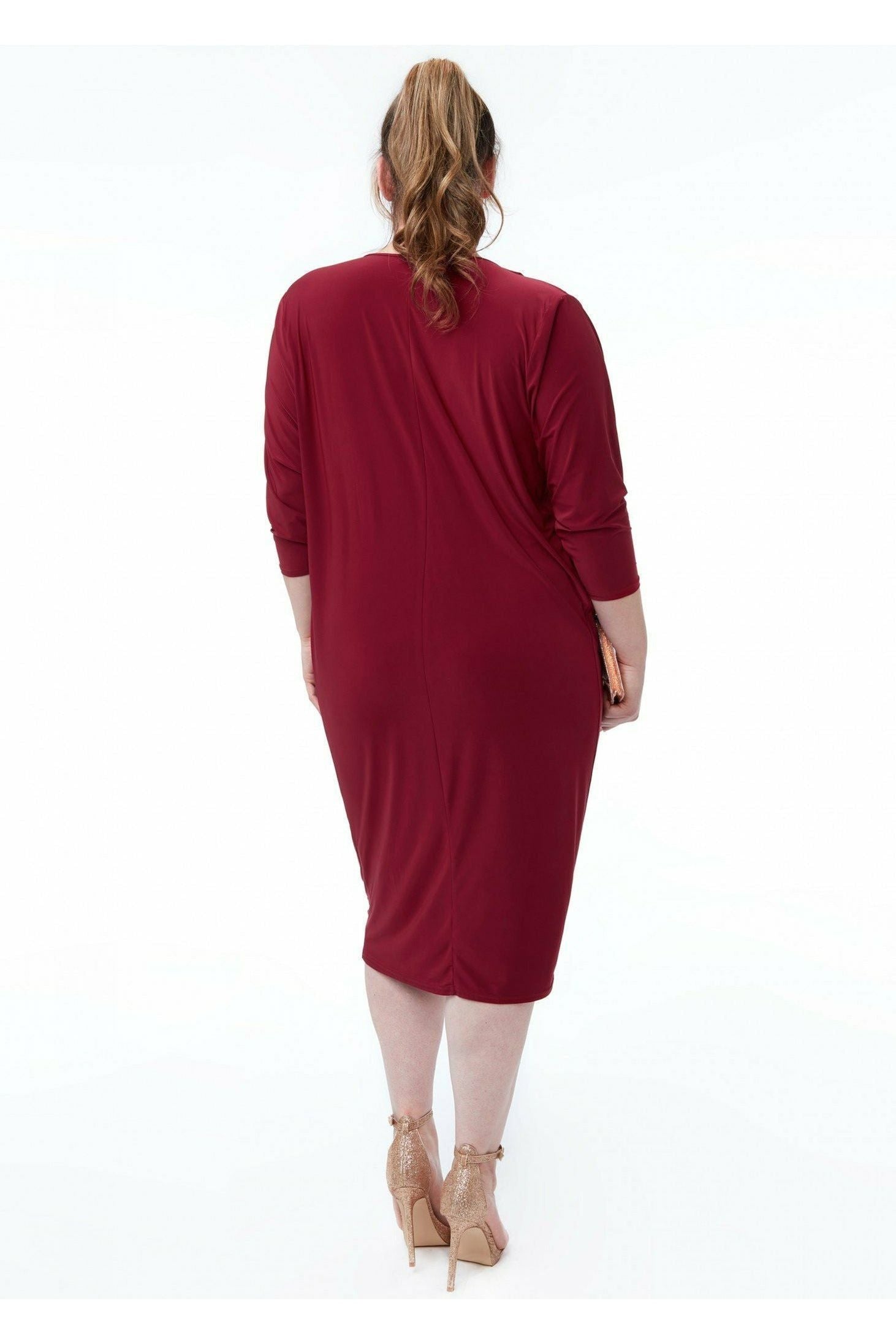 Loose Fit Midi Dress With Asymmetric Neck - Wine DR3092