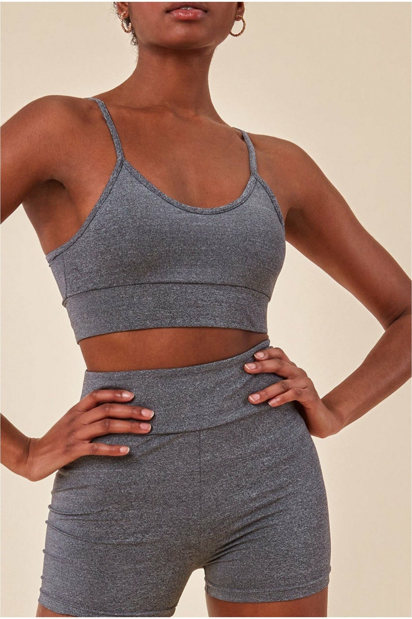 Cropped Bralette & Cycle Short Set - Grey TS8