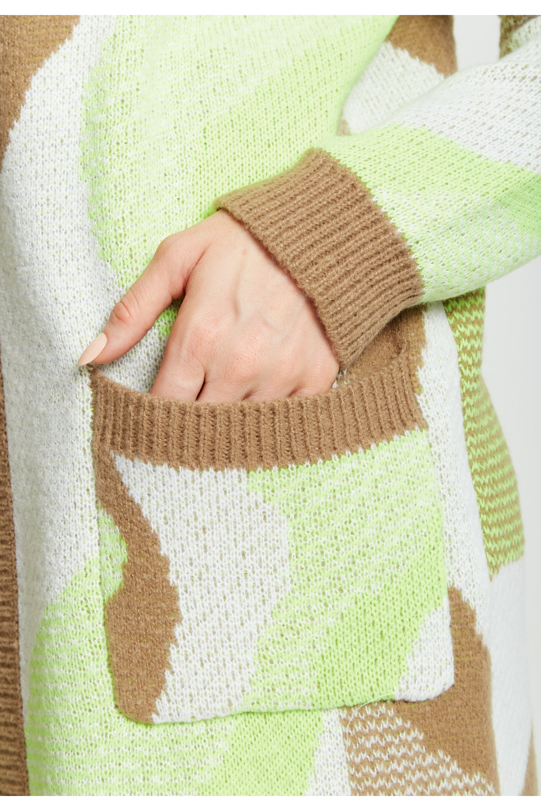 Longline Cardigan In Brown, Green And White D1-LS-L22AW002