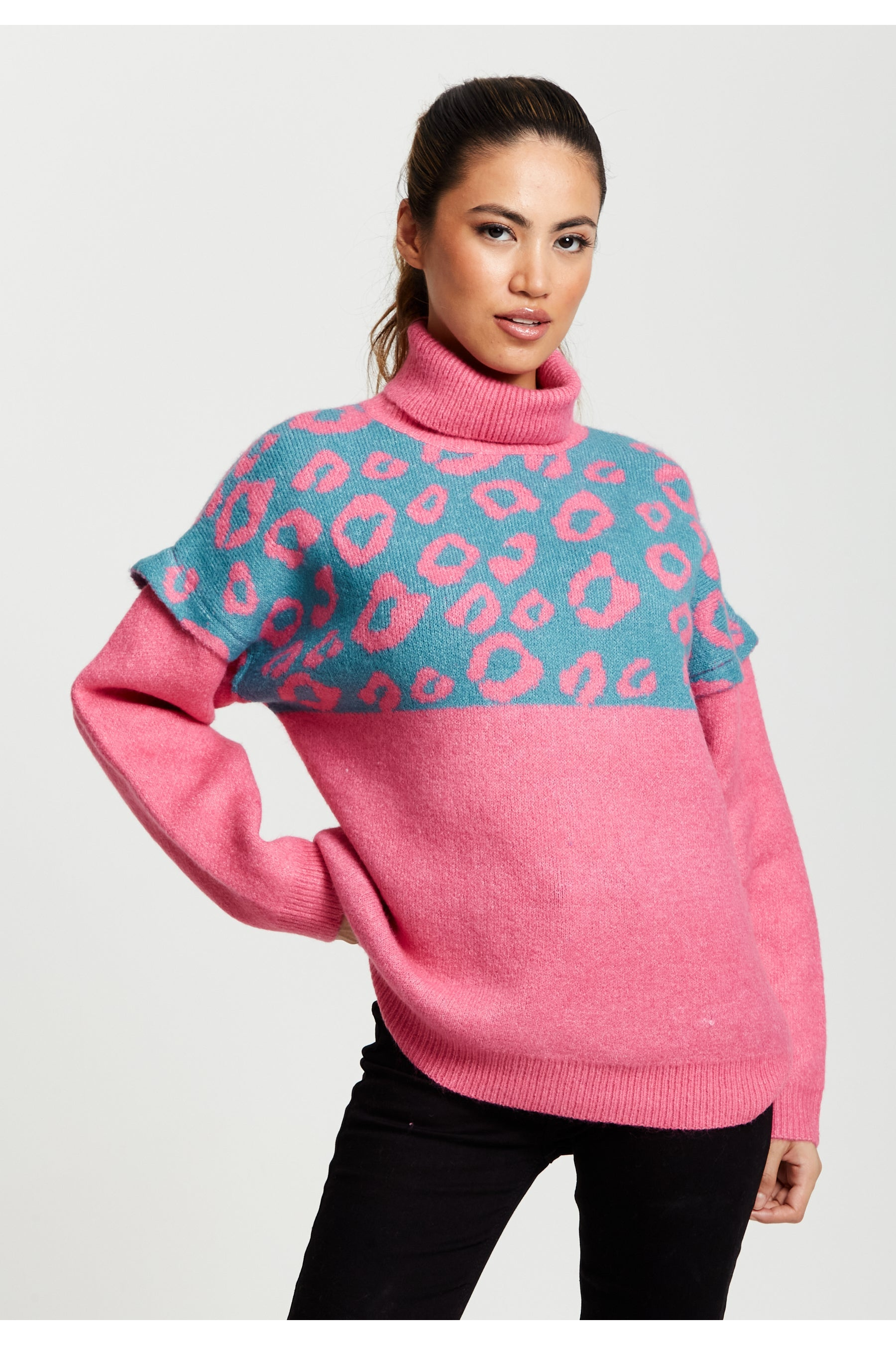 Animal Pattern Roll Neck Jumper A14-LIQ21-175