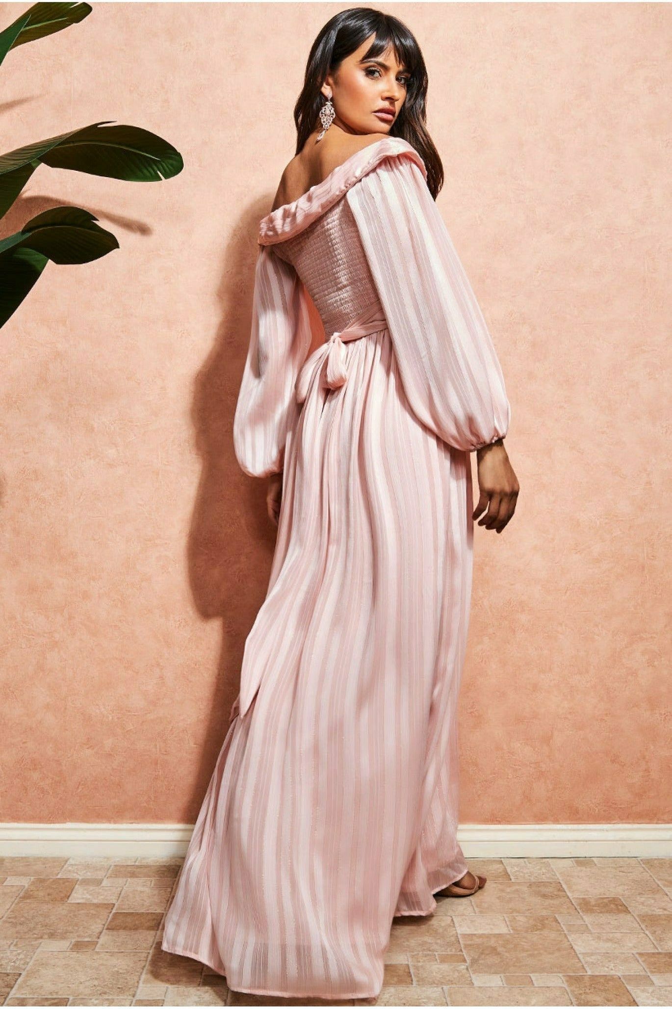 Off The Shoulder Wrap Maxi Dress - Blush DR3468