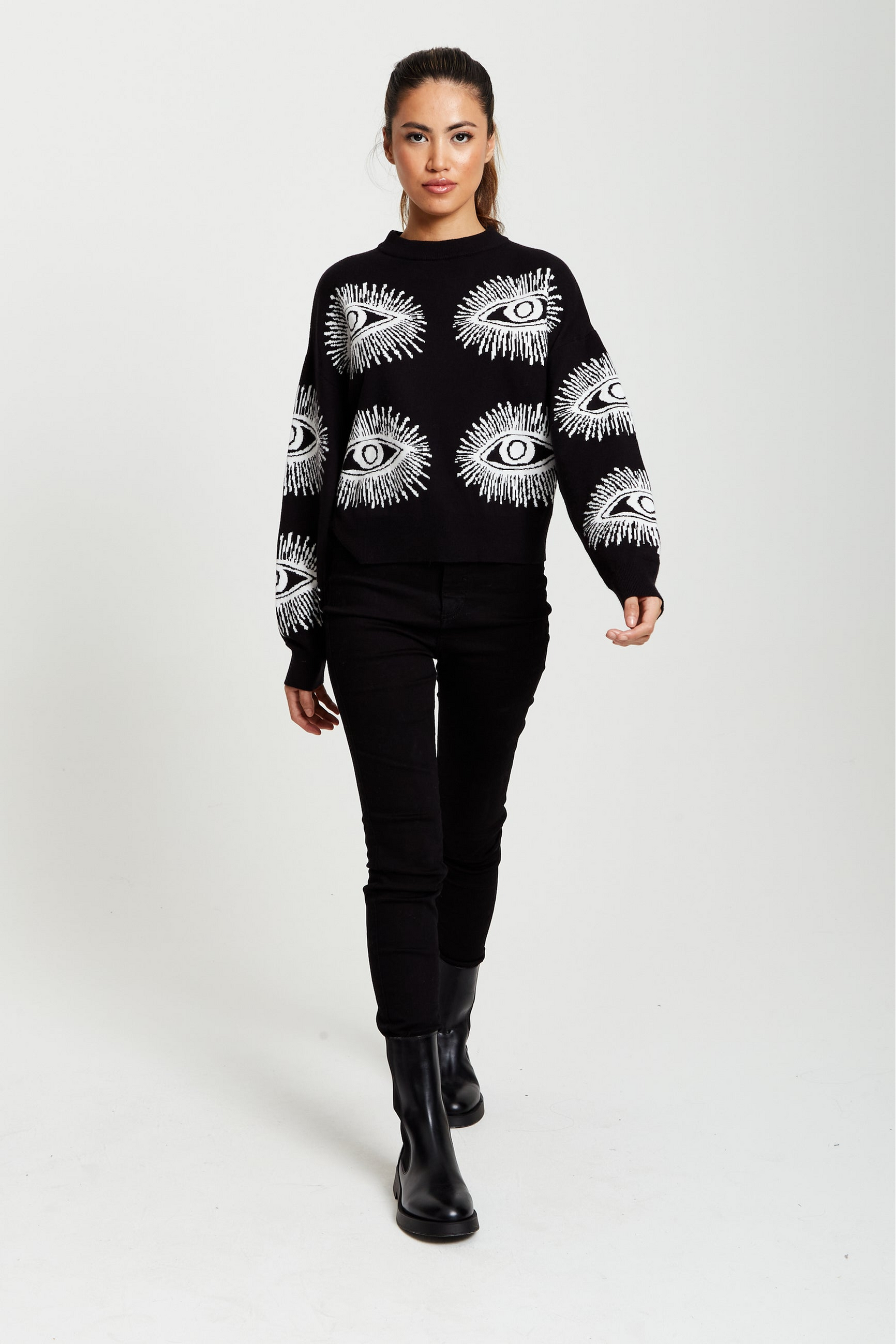 Eye Pattern Jumper In Black A5-128-LIQ23KN003