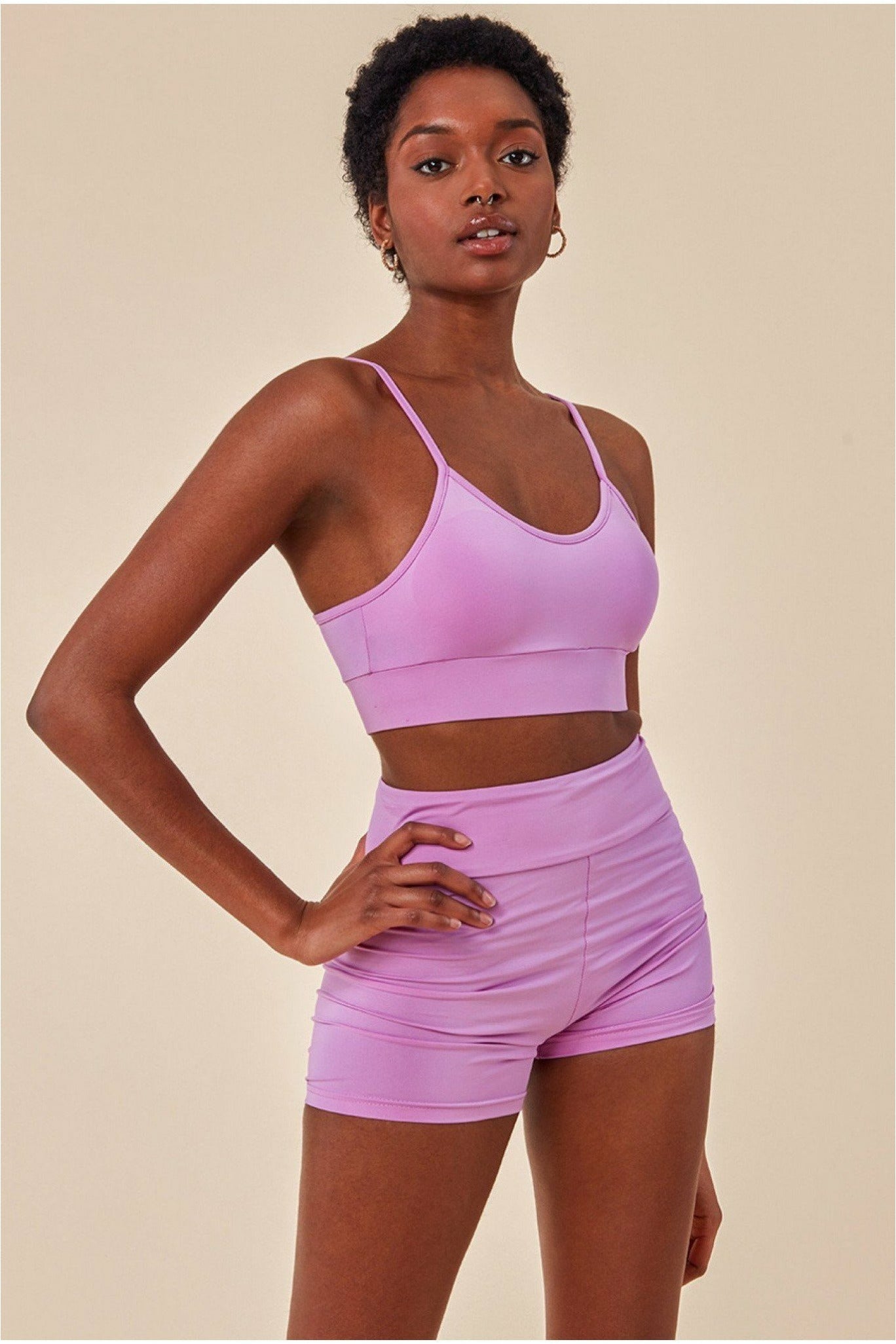 Cropped Bralette & Cycle Short Set - Purple TS8