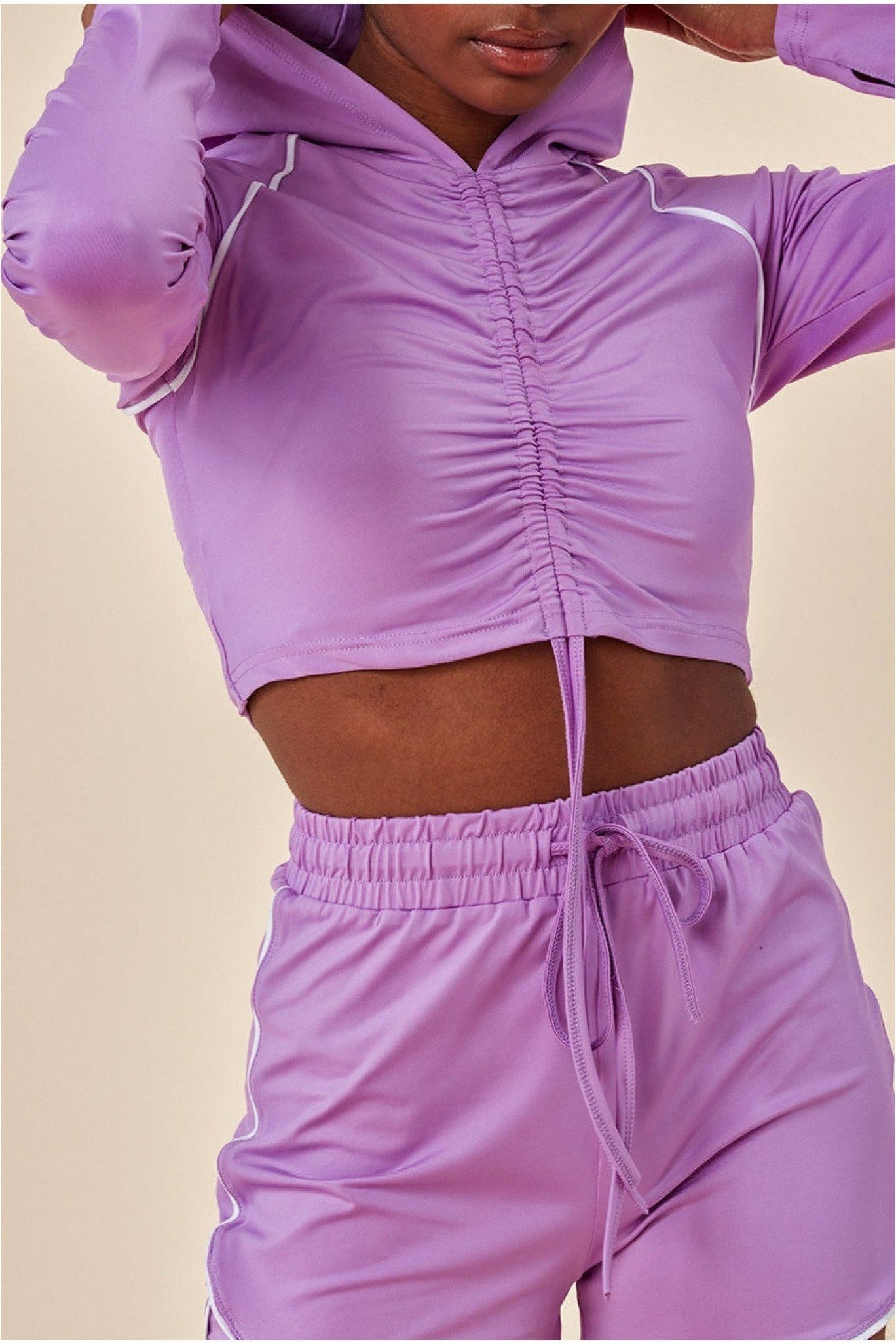 Jersey Short Set With Drawstring Top - Purple TS1