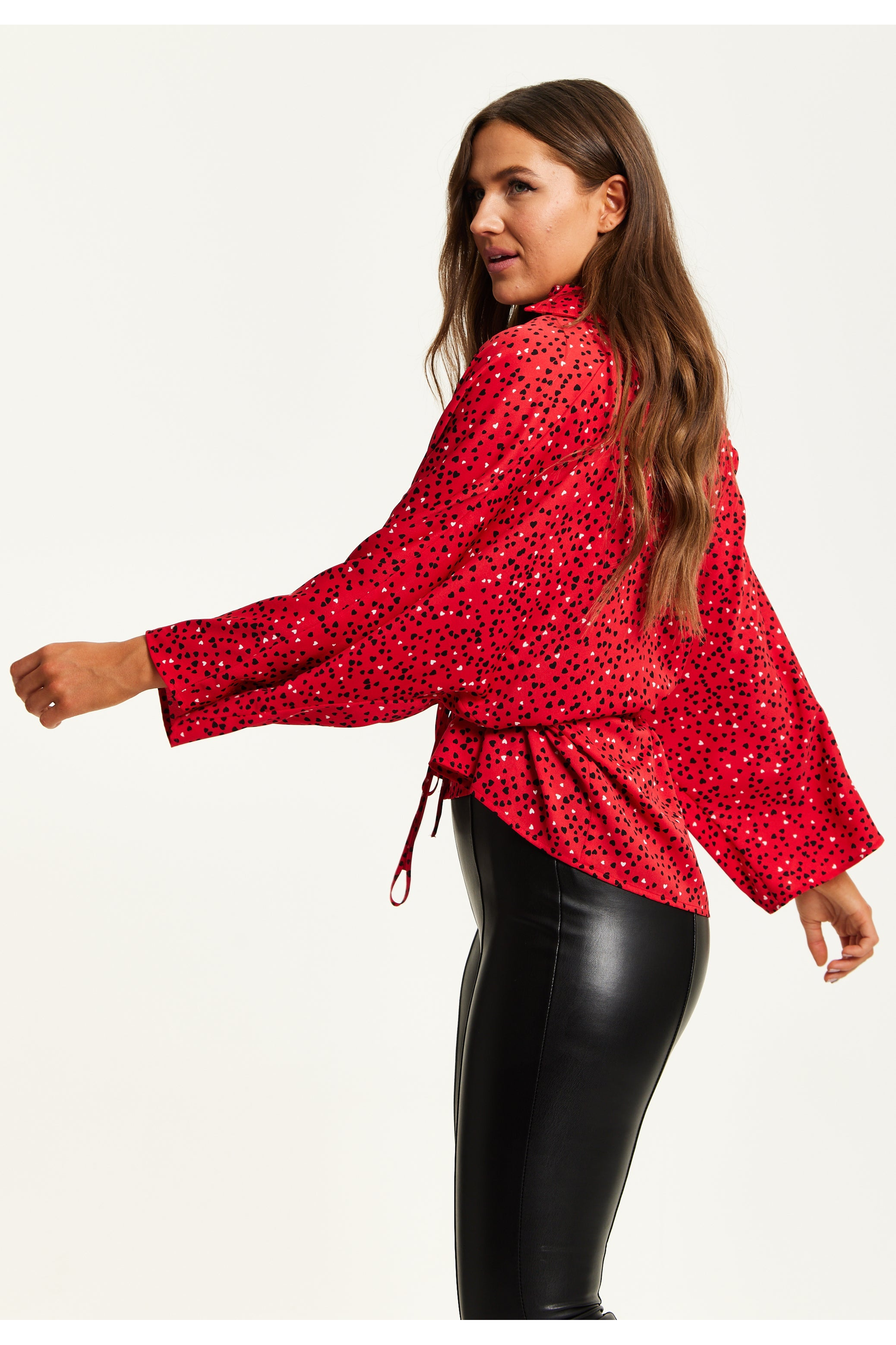 Heart Print Shirt With Long Sleeves And Tie Waist G6-226-LIQTRAN22-005-1