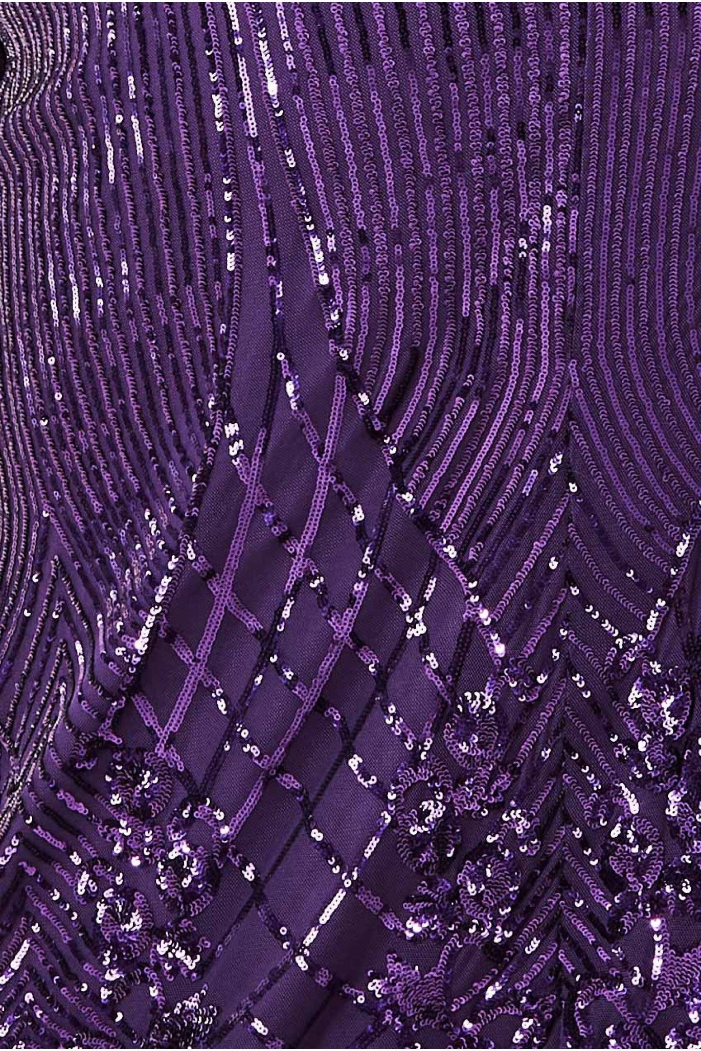 Plus Long Sleeve Sequin V Wrap Maxi - Purple DR3485P