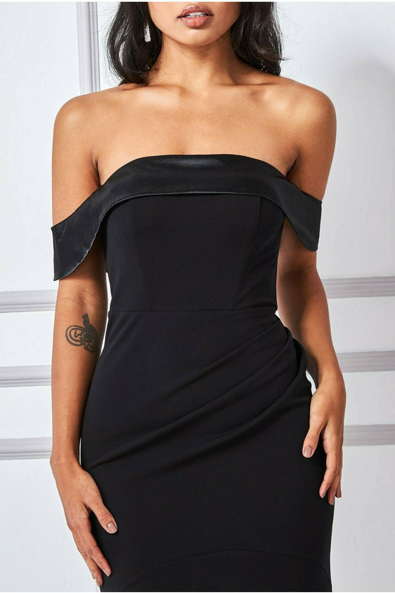 Satin Band Bandeau Maxi Dress - Black DR3477