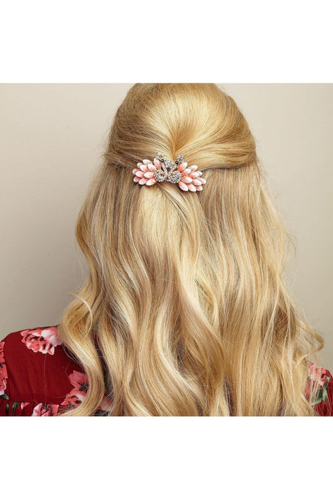 Vintage Hair Clip Pink Peacock by QueenMee Accessories