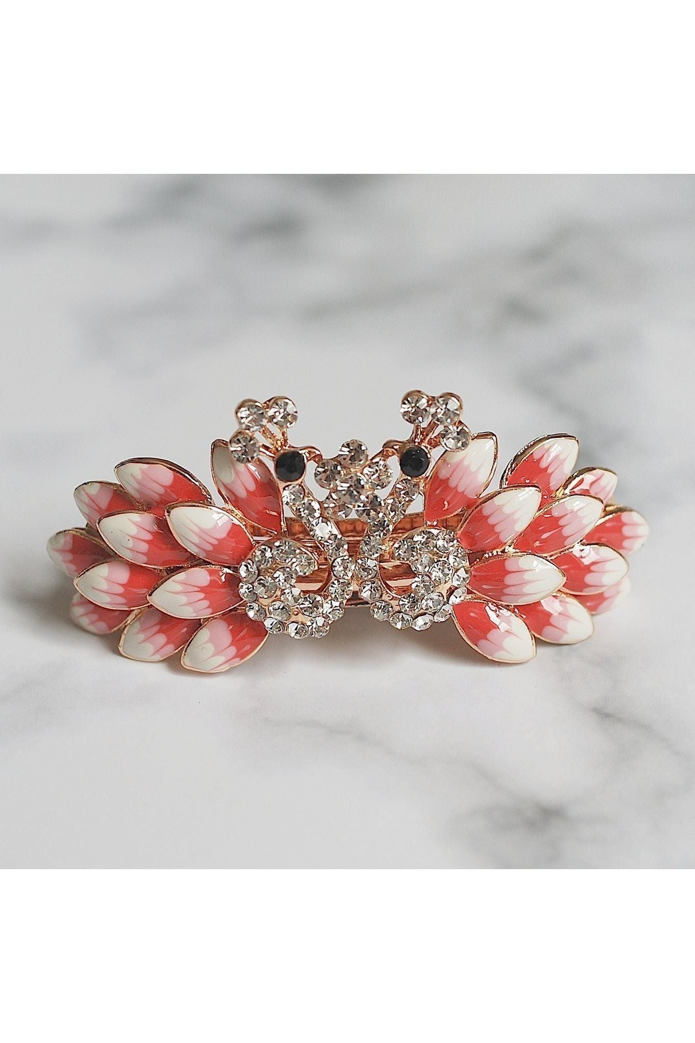 Vintage Hair Clip Pink Peacock 5060801172080