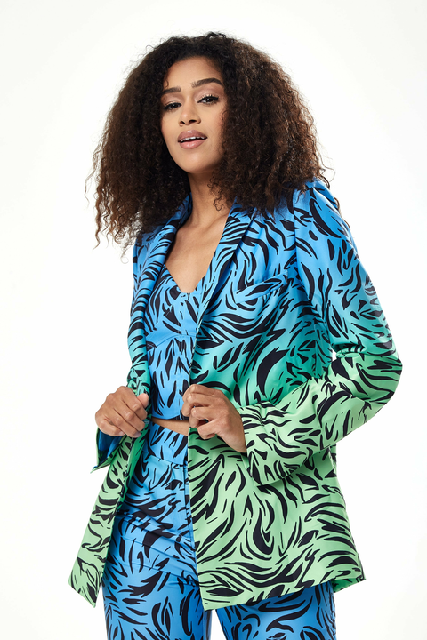 Zebra Print Ombre Blazer In Blue And Green by Liquorish