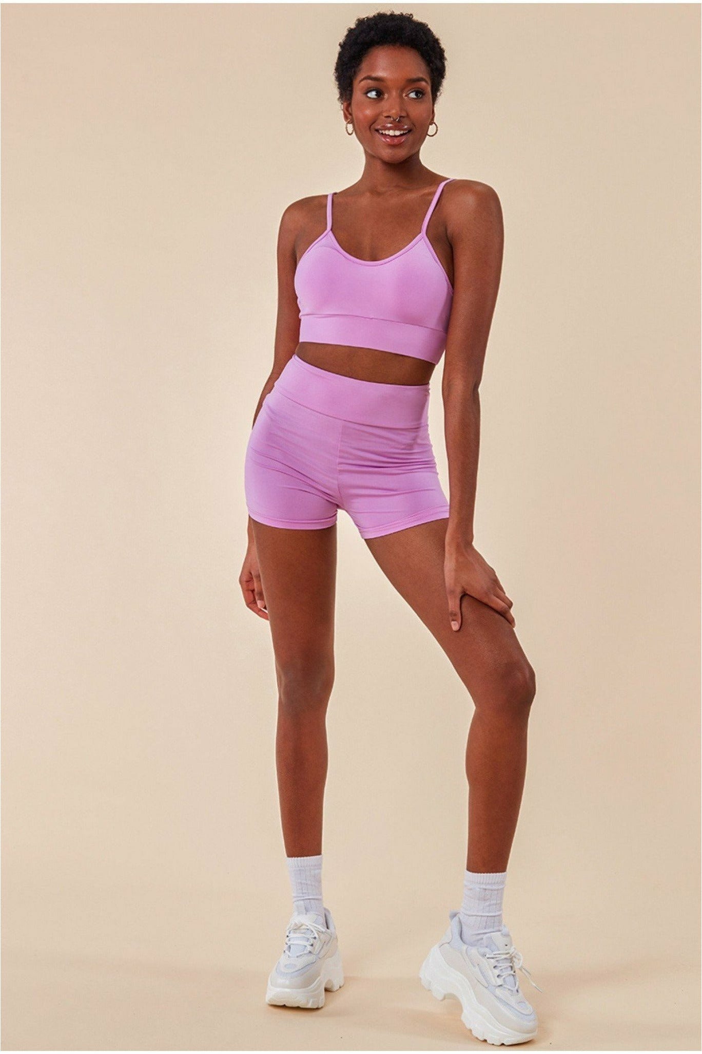 Cropped Bralette & Cycle Short Set - Purple TS8