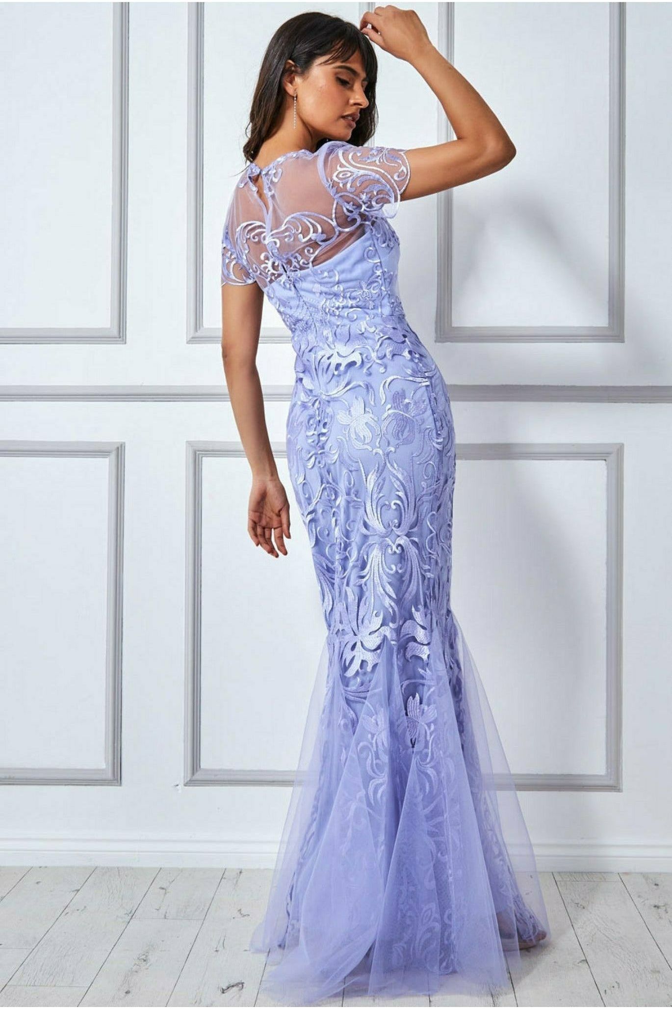 Mesh & Lace Maxi With Scalloped Hem - Lilac DR3253