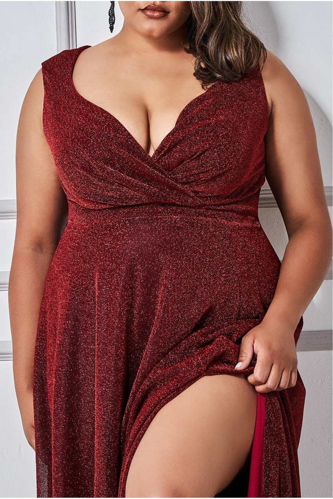 Crossover Lurex Glitter Maxi Dress - Wine DR1886P
