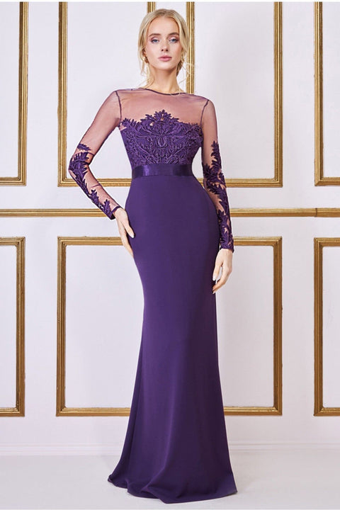 Embroidered Mesh & Scuba Maxi - Purple by Goddiva