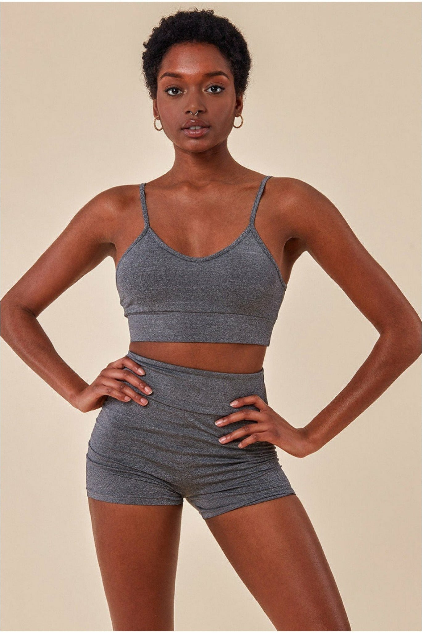 Cropped Bralette & Cycle Short Set - Grey TS8