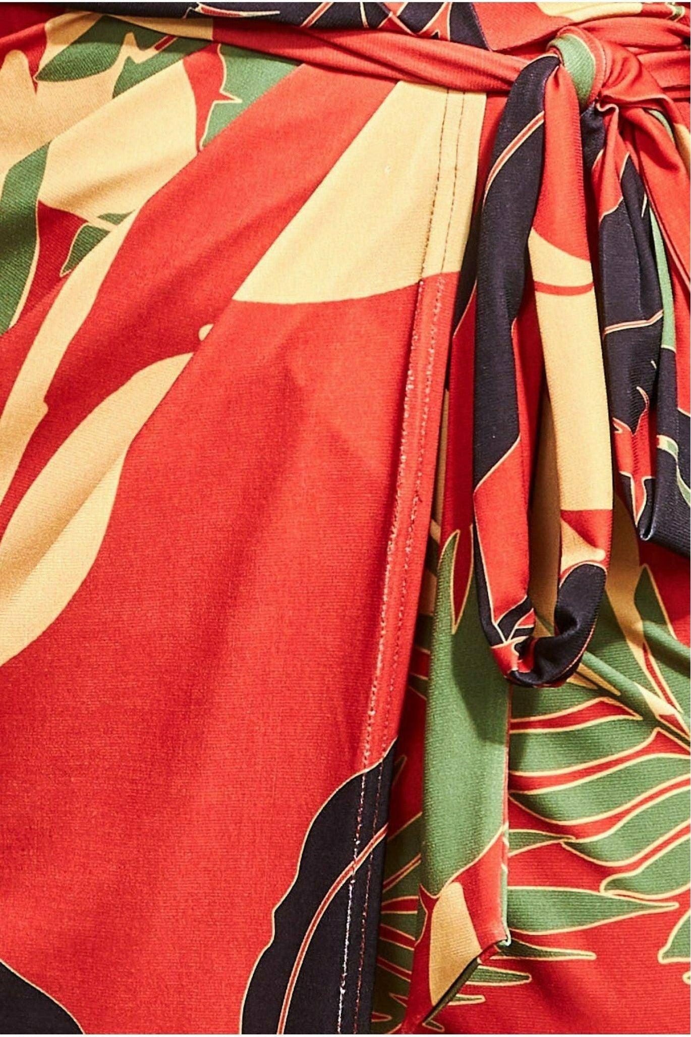 Printed Batwing Wrap Midi Dress - Orange DR3575