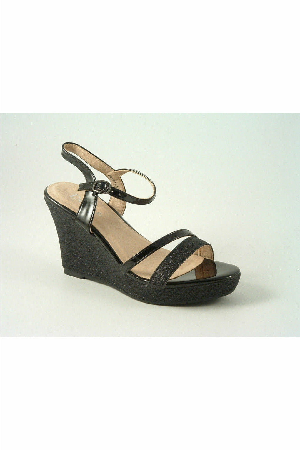 Divine High Heel Glitter Wedge Black Sandal SK2201