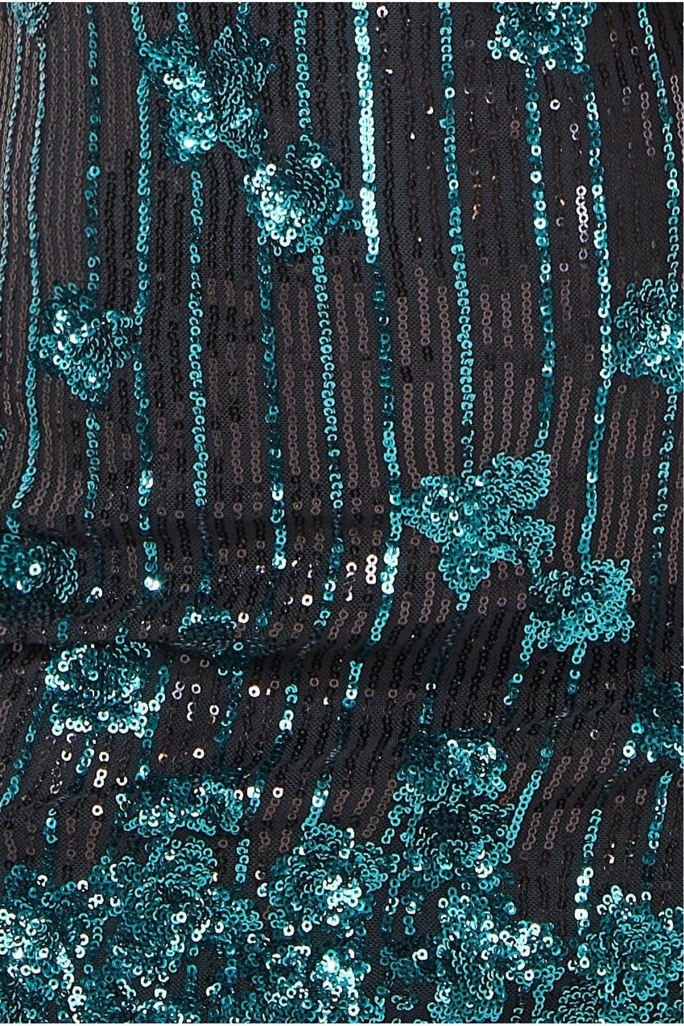 Sequin And Feather Open Back Mini - Emerald DR3770